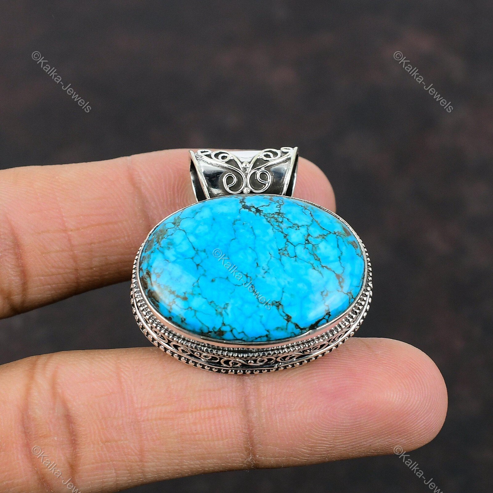 Birthday Gift For Her Natural Tibetan Turquoise Pendant Vintage 925 Silver