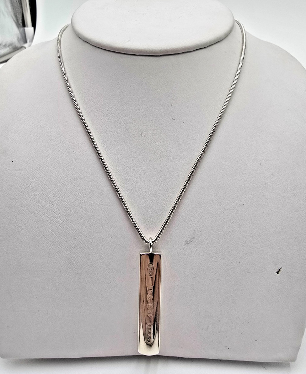 Tiffany & Co Sterling Silver 1837 Bar Pendant 18.25″ Snake Chain Necklace