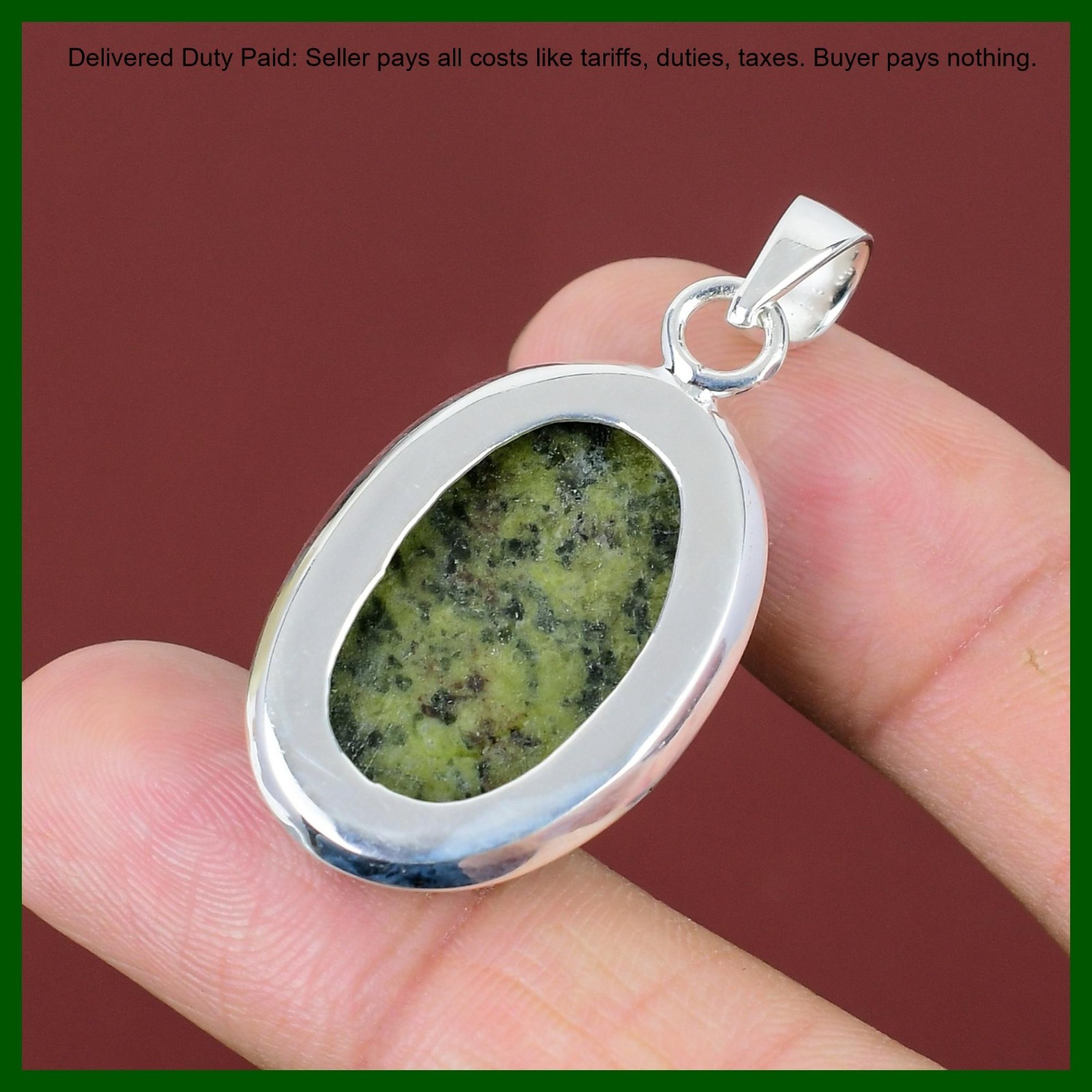 Oval Serpentine Stone Sterling Silver Wife Ethnic Anniversary Engagement Pendant