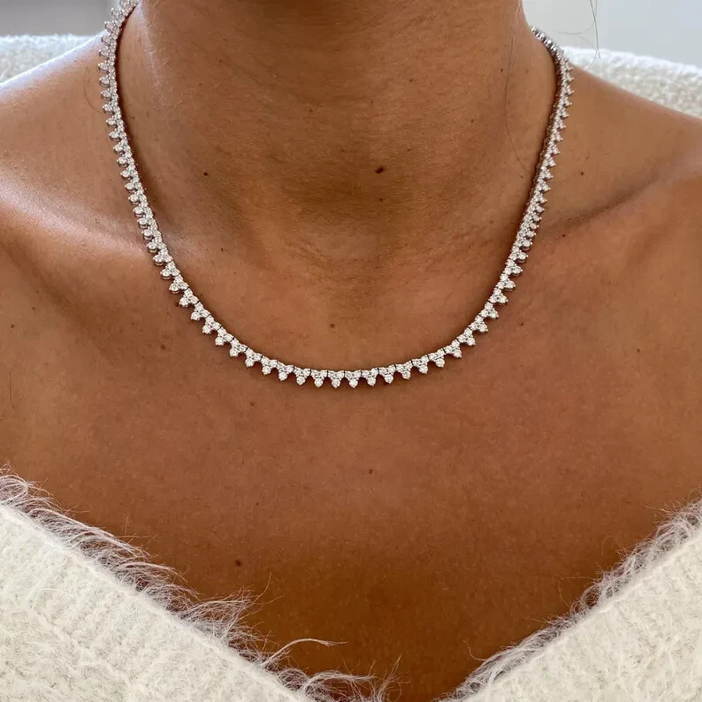 7.50 Carat Lab Grown Diamond Tennis Necklace Cluster Set For Her 14k White Gold