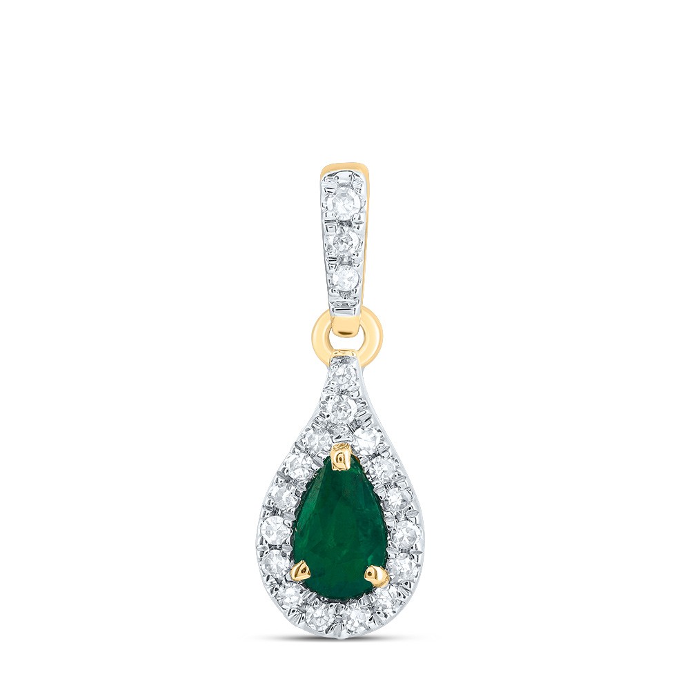 0.29 Ctw Natural Diamond Green Tear Drop Pendant 14k Yellow Gold