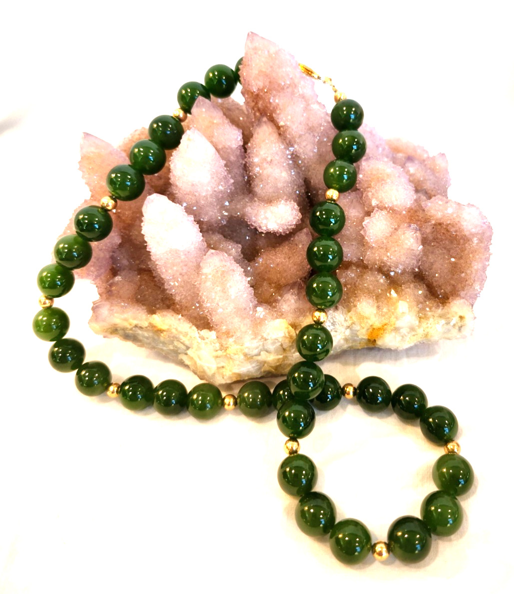 Finest Natural Untreated Russian Jade 11mm Beaded 18″ Necklace 8076