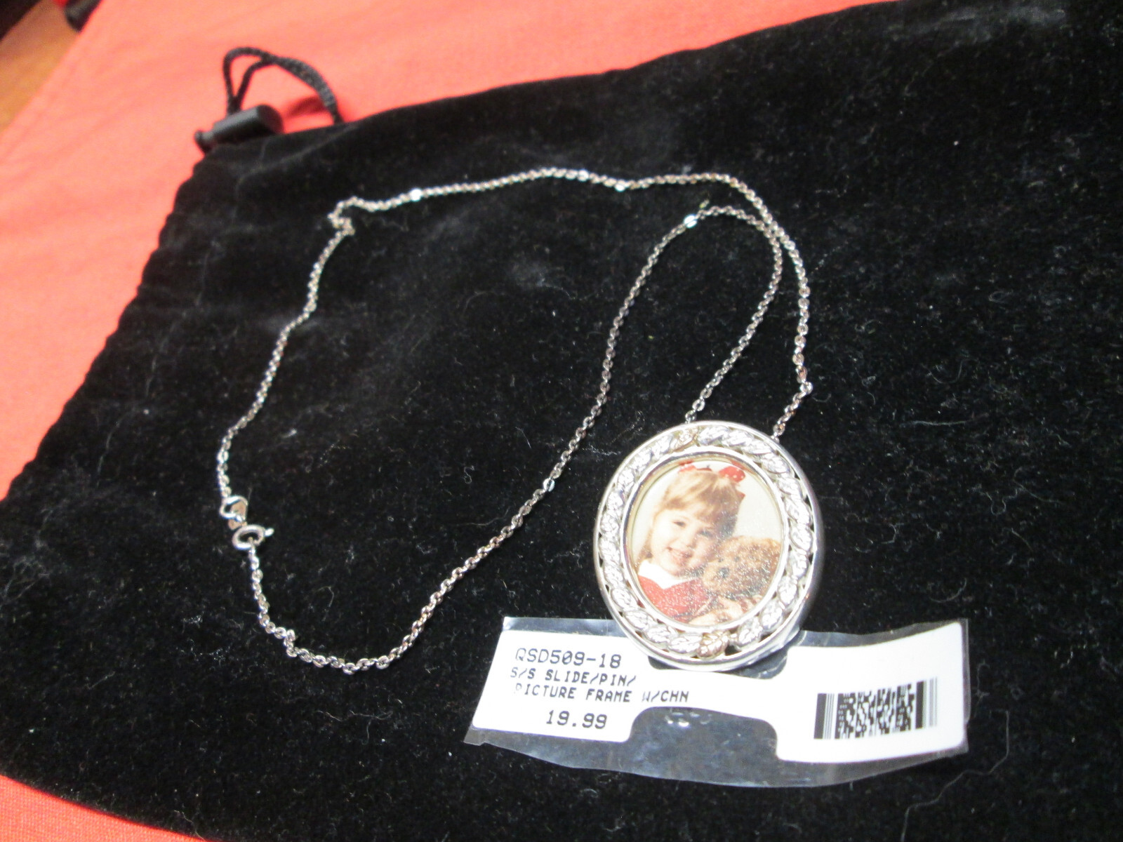 925 SILVER CHAIN & SLIDE PIN WITH PICTURE FRAME PENDANT
