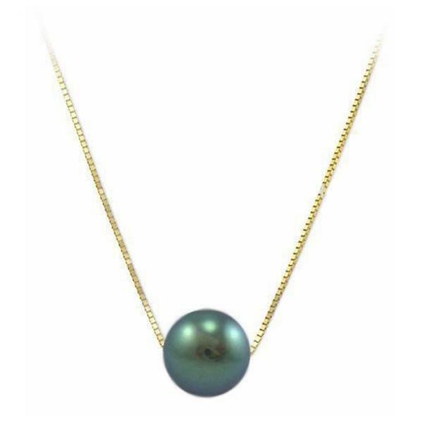 9-11mm AAA Cultured Black Pearl 14K Yellow Gold Chain Necklace 16″ or 18″