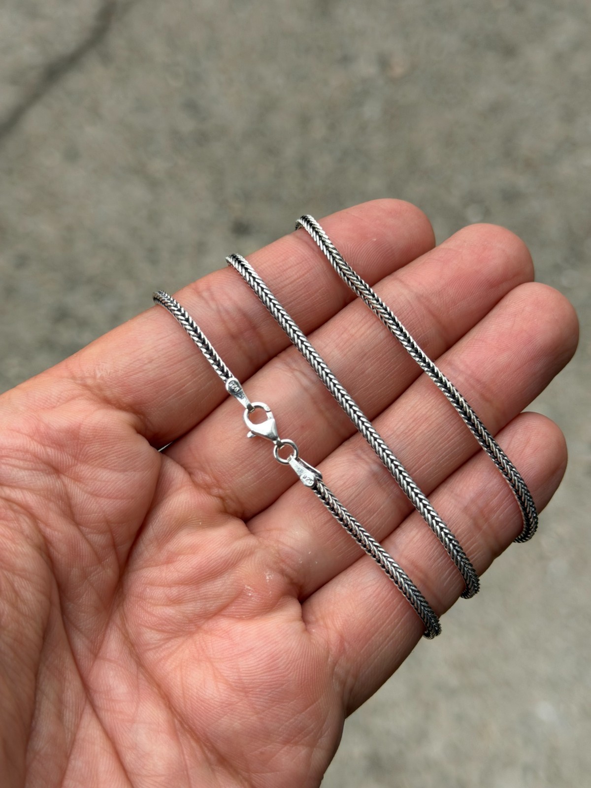 Oxidized 2mm Foxtail Chain Solid 925 Sterling Silver For Men And Women