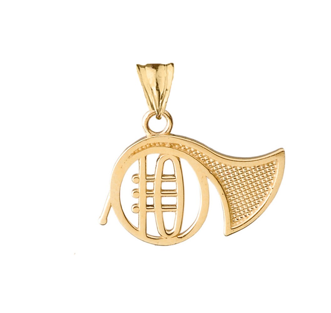 Solid Gold French Horn Pendant Necklace (Available In Yellow/Rose/White Gold)