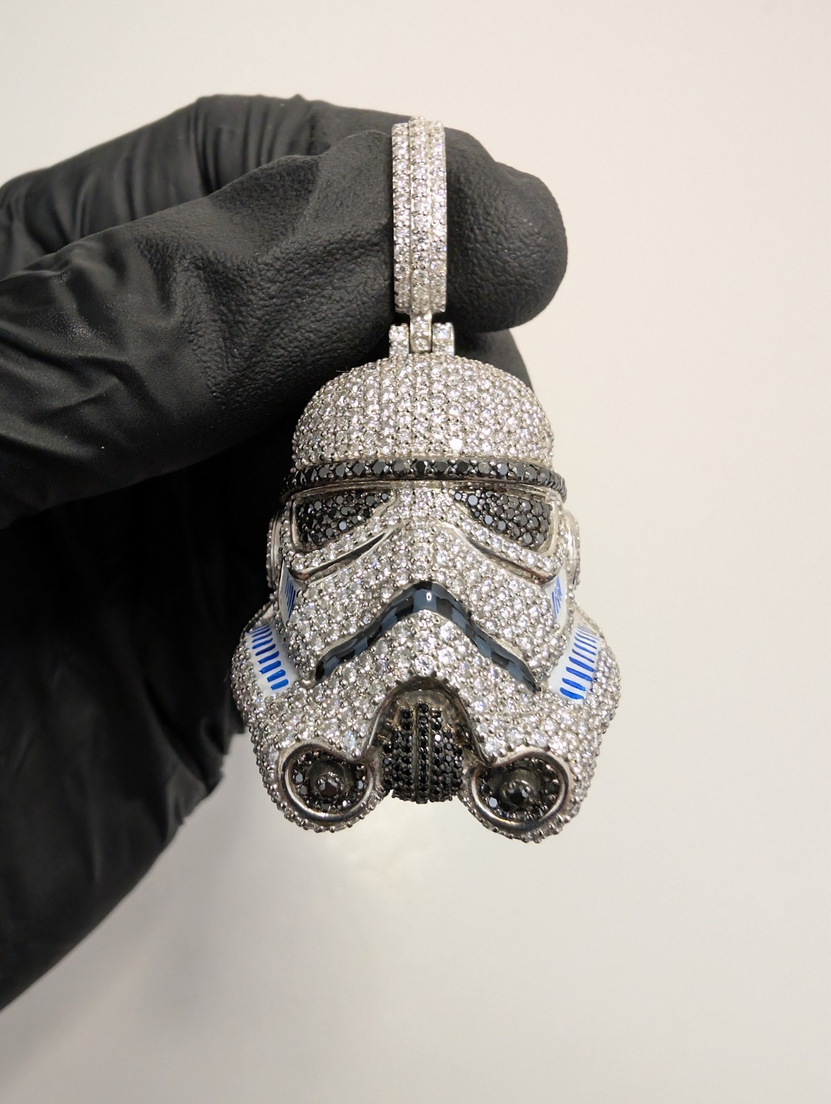 Solid 925 Silver IGL Certified Black and White Moissanite Stormtrooper Pendant