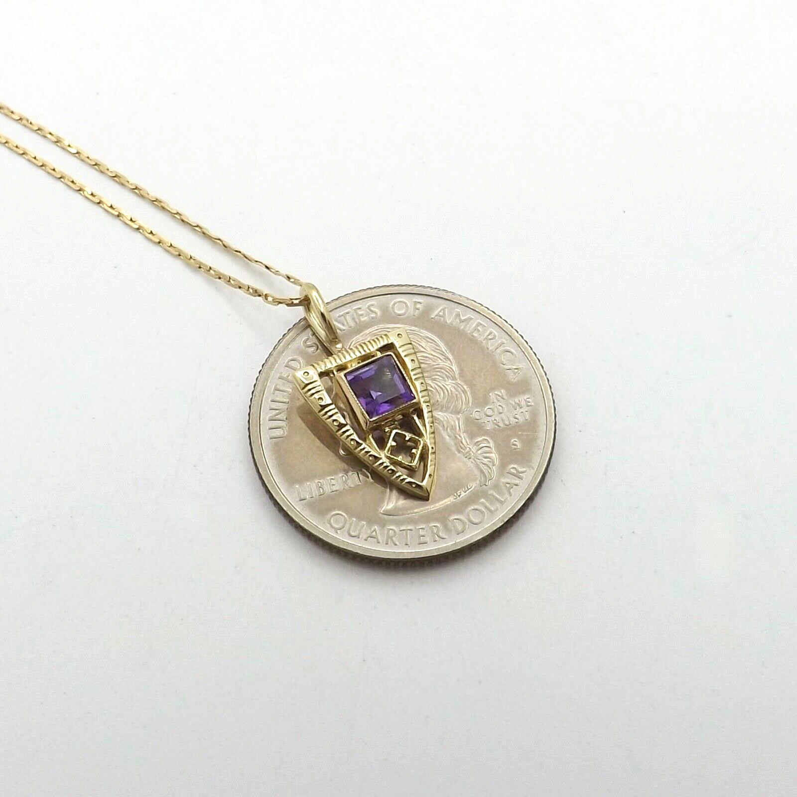 Art Nouveau 14k Gold Amethyst Filigree Charm Pendant Necklace 19in