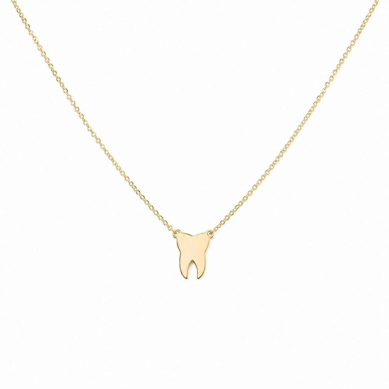 Tooth Necklace 14k Solid Yellow Gold Dainty Charm 16-18″ Gift for Her