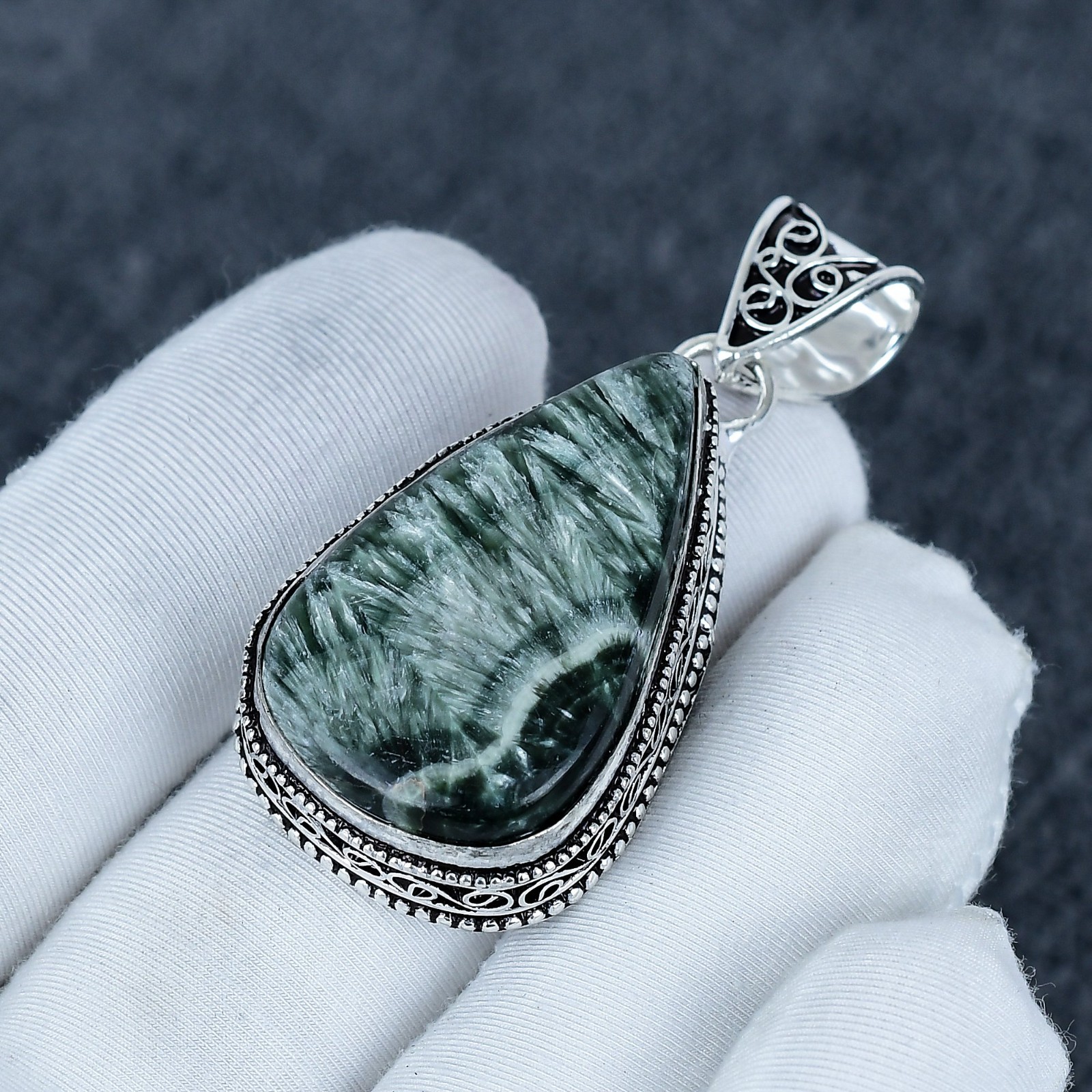 Seraphinite Gemstone Pendant 925 Sterling Silver Pendant, Handmade Pendant Gift