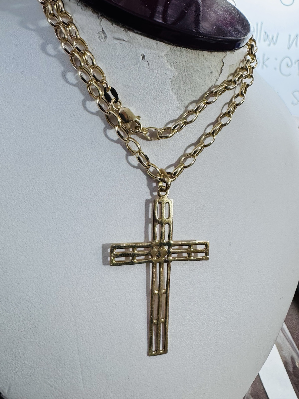 18K 750 Fine Yellow Gold Set Cross Necklace 19.5/20” Long 6.5g 3.8mm WOMENS