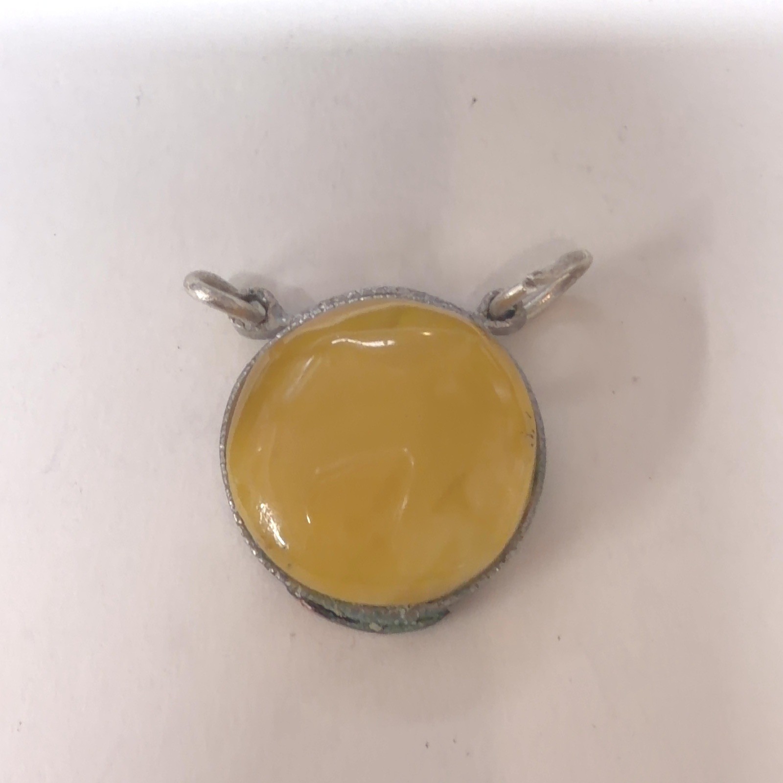 YELLOW AMBER CABOCHON PENDANT Round Jewelry Connector Link