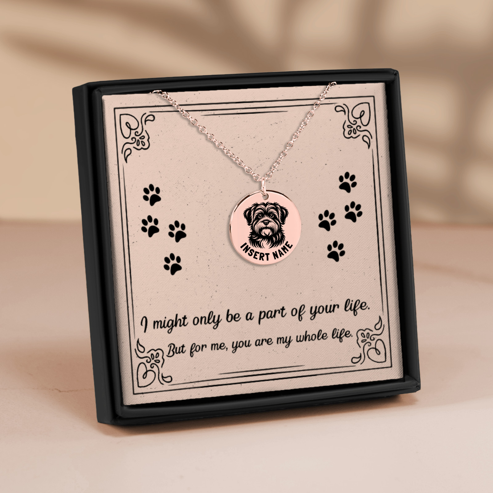 Personalized Havanese engraved necklace with jewelry gift box and message card