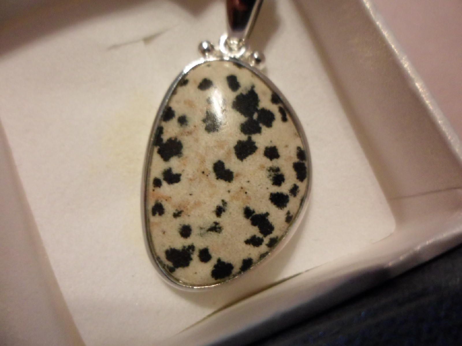 Dalmation Jasper Fancy Shaped Pendant w/o Chain in 925 Sterling Silver-15.00 CTW