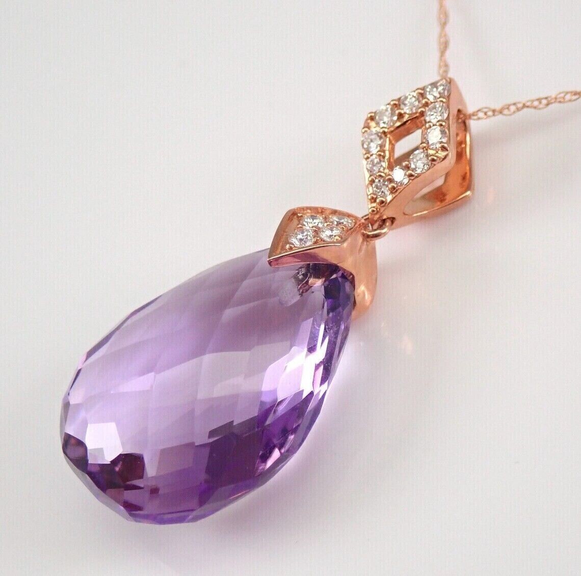 New 3Ct Pear Cut Simulated Amethyst Women’s Pendant 14k Rose Gold Plated Silver