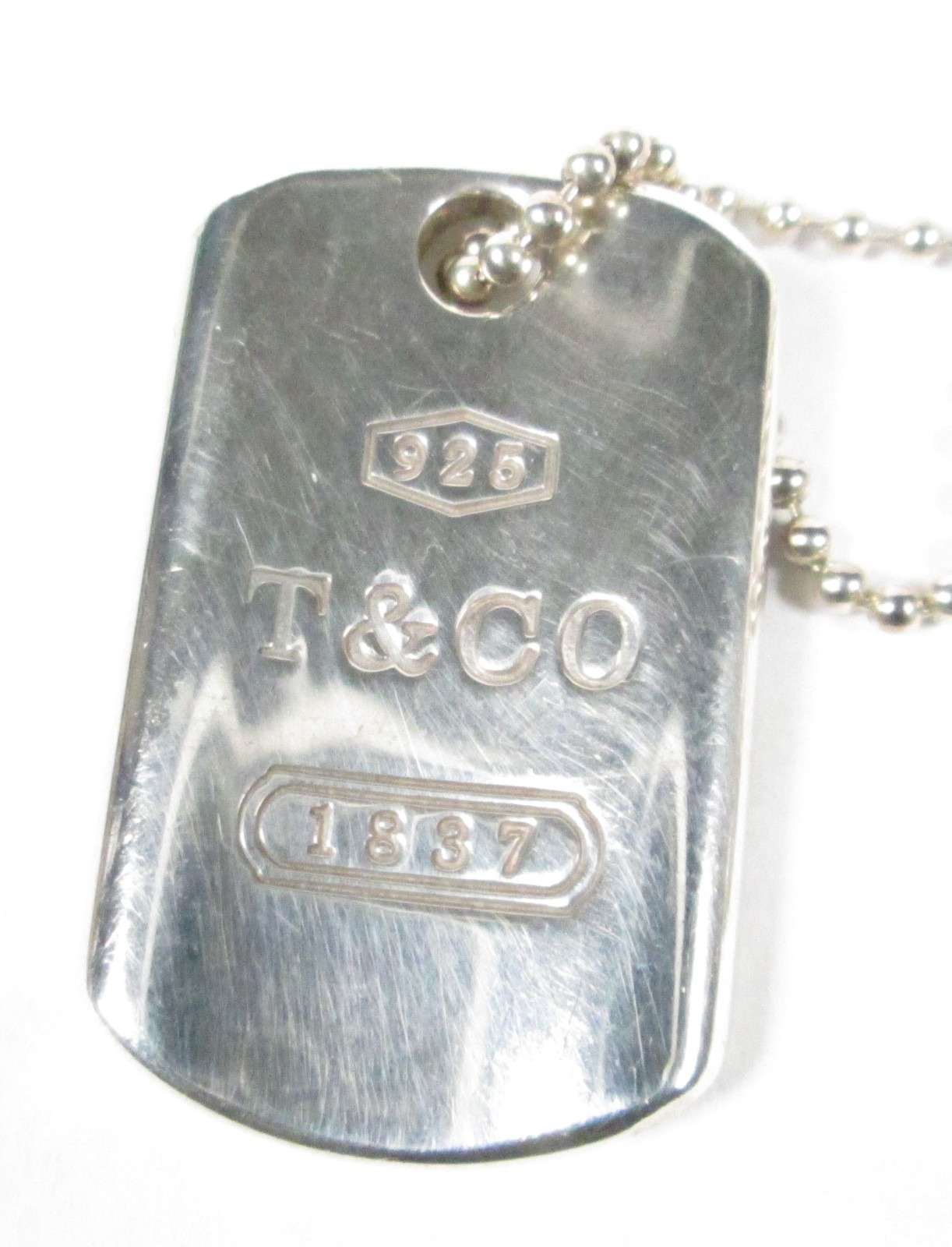 AUTHENTIC Tiffany & Co. ID Tag Pendant, 18 In Necklace & Pouch, RETIRED, 22.5 g