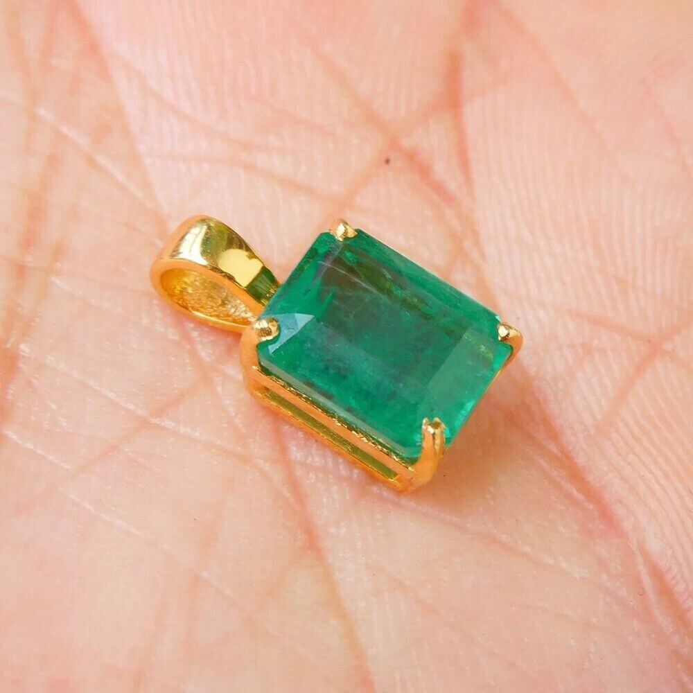 14k Yellow Gold 3CT Emerald Cut AAA Natural Solitaire Pendant For New Year Gift