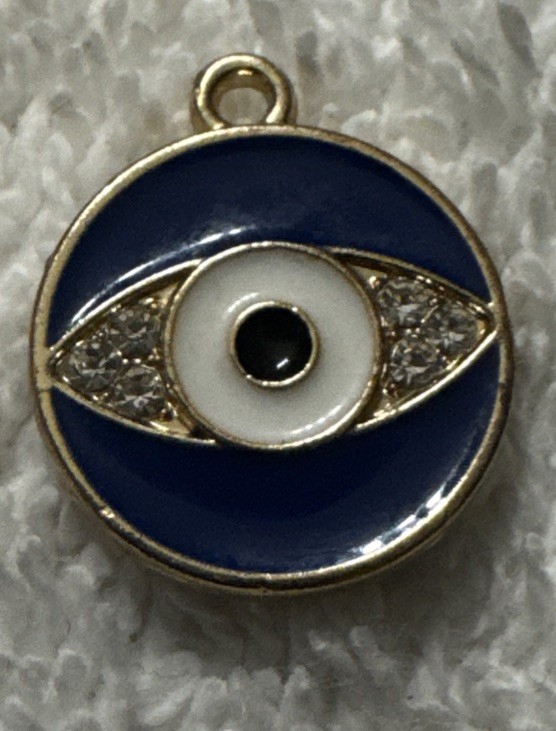 1 ad Gold color Evil Eye Pendant Navy Blue Good Luck Charm,Pendant Only vtg