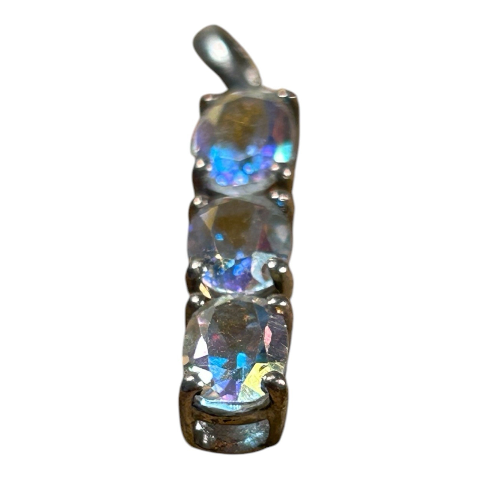 Mystic Topaz Three Stone Drop Pendant Sterling Silver 925