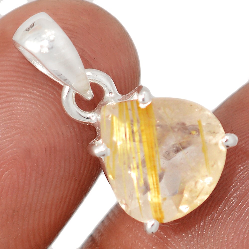 Natural Faceted Golden Rutile – Brazil 925 Silver Pendant Jewelry CP68976