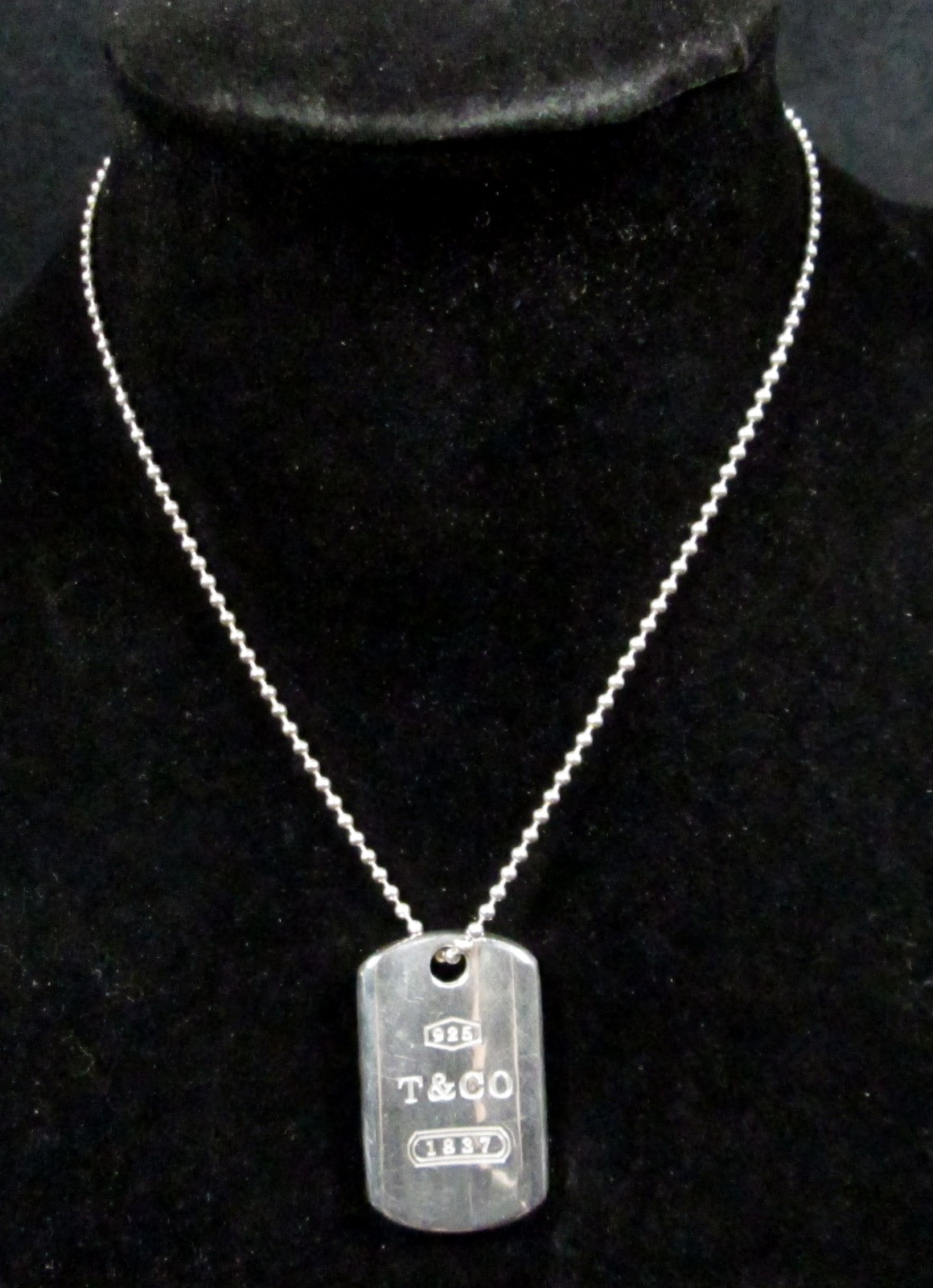 AUTHENTIC Tiffany & Co. ID Tag Pendant, 18 In Necklace & Pouch, RETIRED, 22.5 g