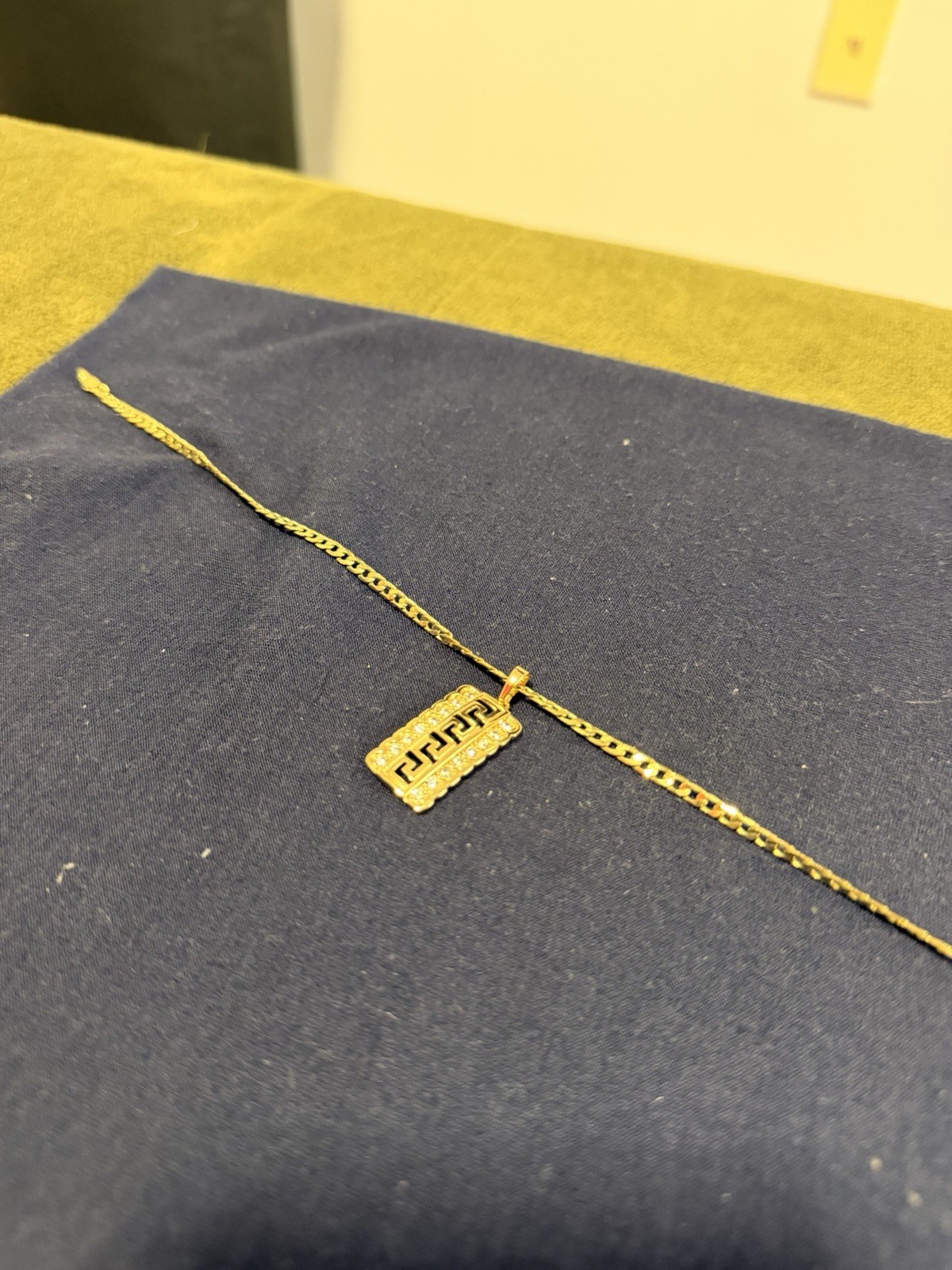 14k Gold Plated Thin Chain With Diamond Pendant Clean Fit 3.5MM 18 Inches