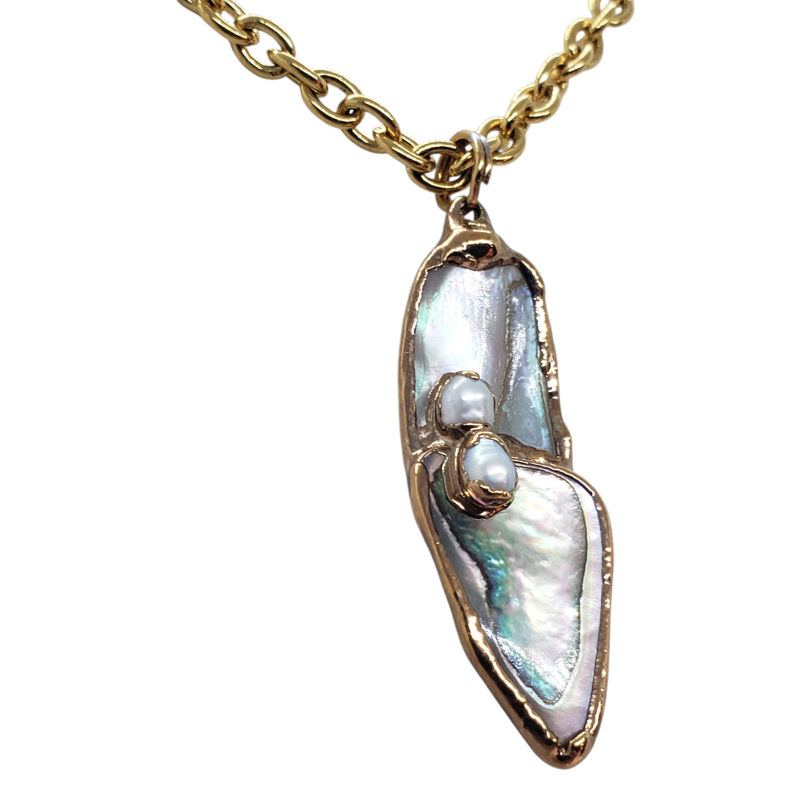 10K Yellow Gold Plate Abalone Mother Of Pearl Necklace Genuine Baroque Pearls