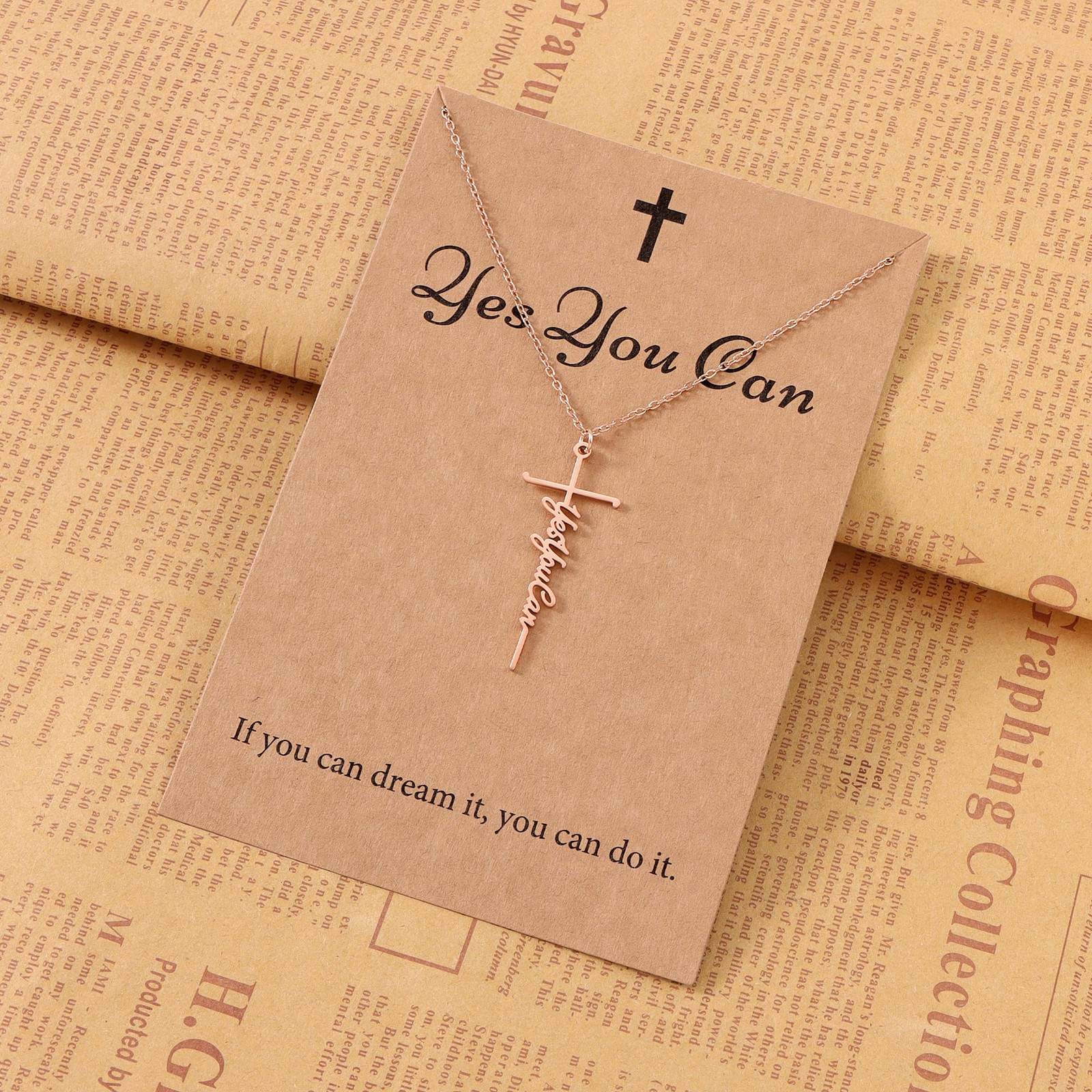 Yes You Can Necklace for Women – Rose Gold Plated Faith Warrior Bestie Grace Hop
