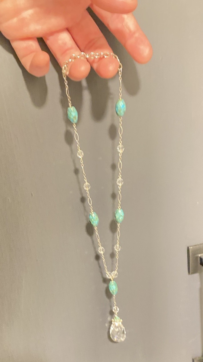 Barse 925 Sterling Silver Turquoise Lariat Y Necklace Clear Crystal Accents