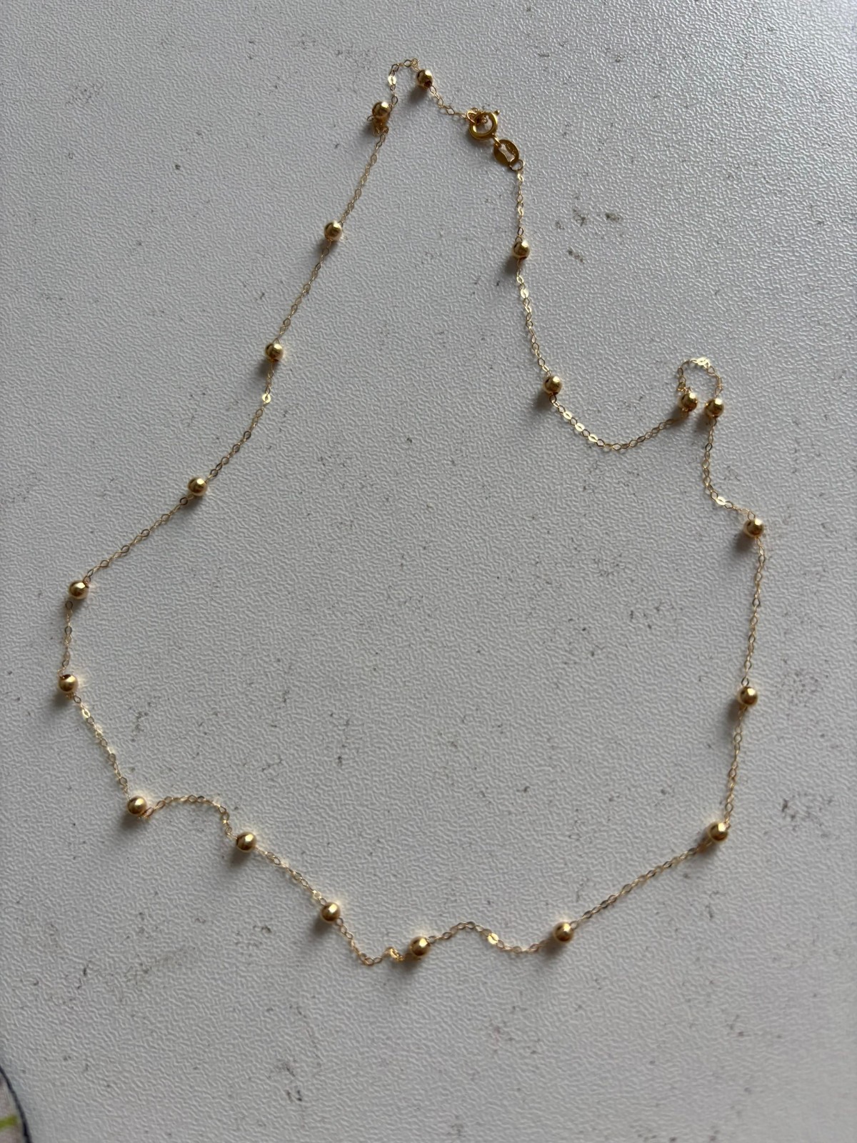 Solid 18K Yellow Gold Pure Au750 Beads Full Star Thin Chain Necklace 18”