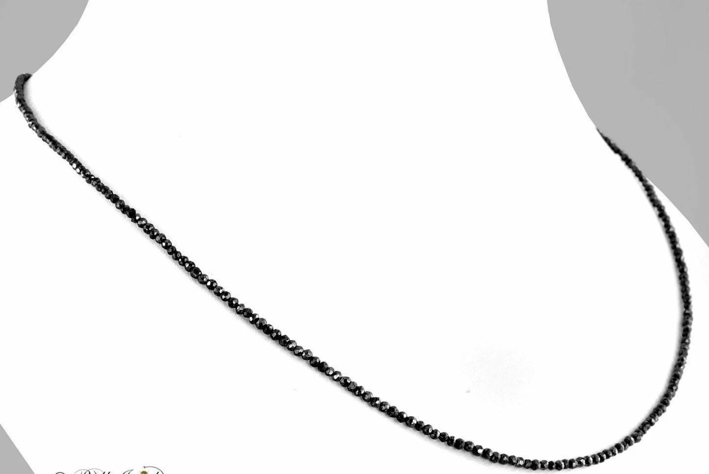 2 mm 20 Inch” Black Diamond Round Faceted Beads Necklace AAA Certified! Ideal