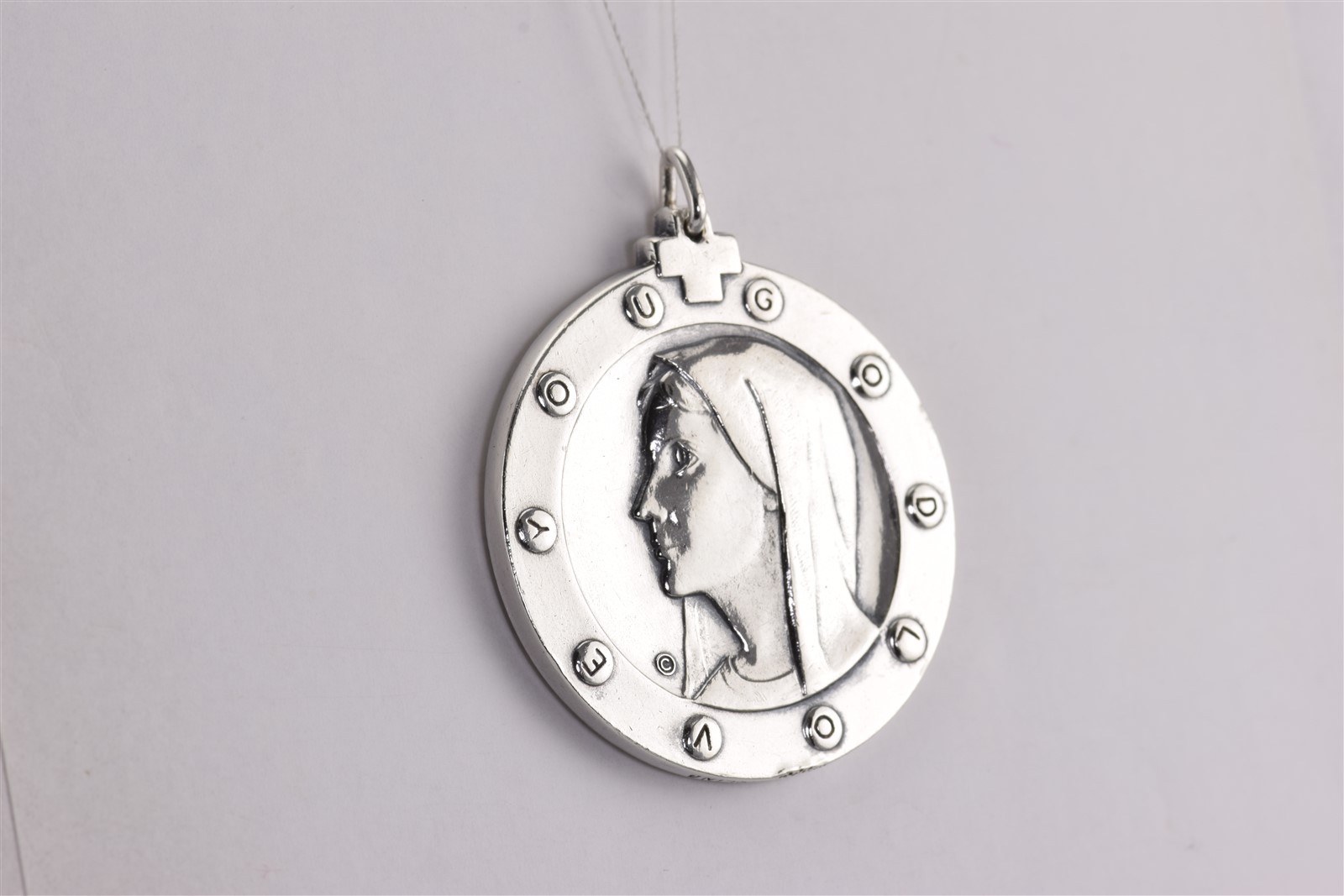 Vintage LGB Sterling Silver 32mm “God Love You” Mother Mary Cross 20g Pendant