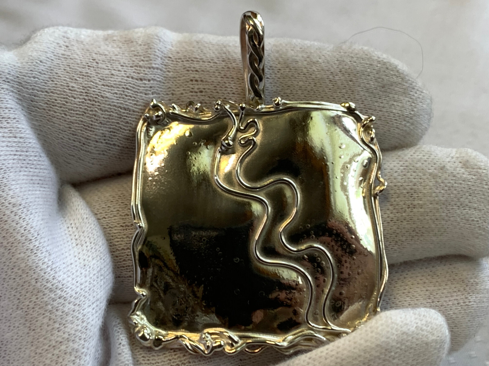 Sterling Silver Pendant 9.18g Fine Jewelry Square Wavy Lines Necklace Charm