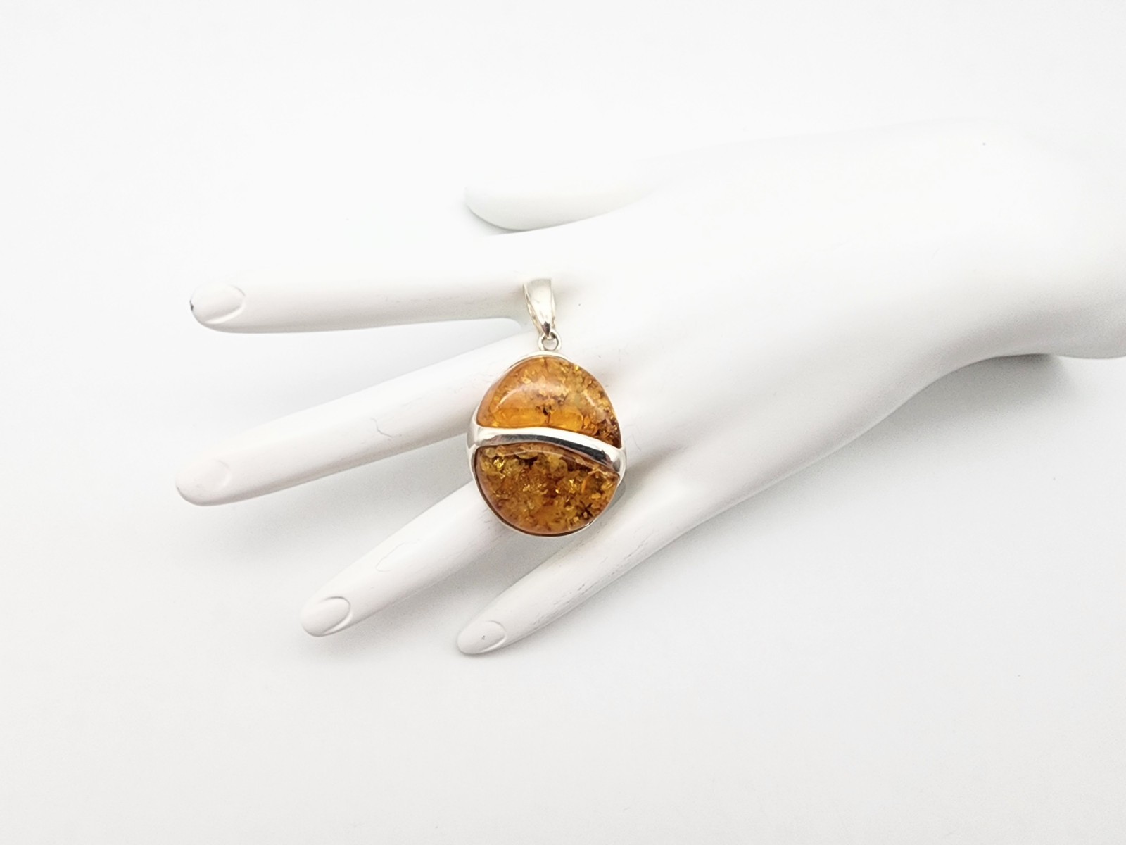 STERLING SILVER 925 CONTEMPORARY NATURAL GOLDEN BALTIC AMBER NEW PENDANT 11.3 GR