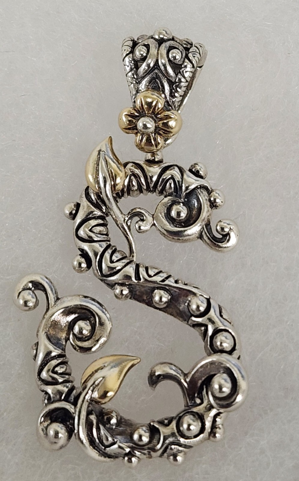 Barbara Bixby 925 & 18k Accent Leaf & Flower Initial Letter S Enhancer Pendant