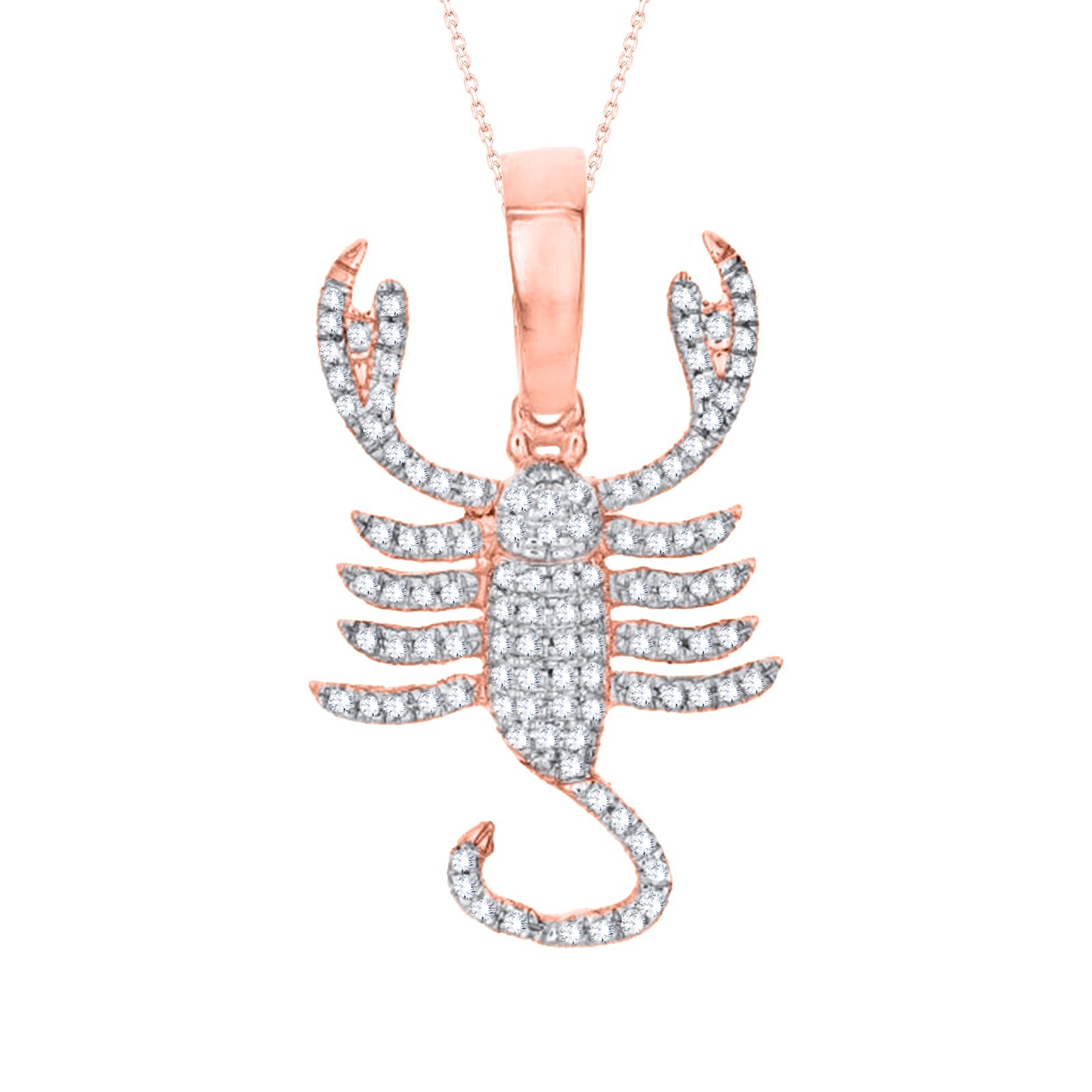 0.30 Ct Certified Diamond Horoscope Scorpio Sign Pendant Chain 10K Rose Gold