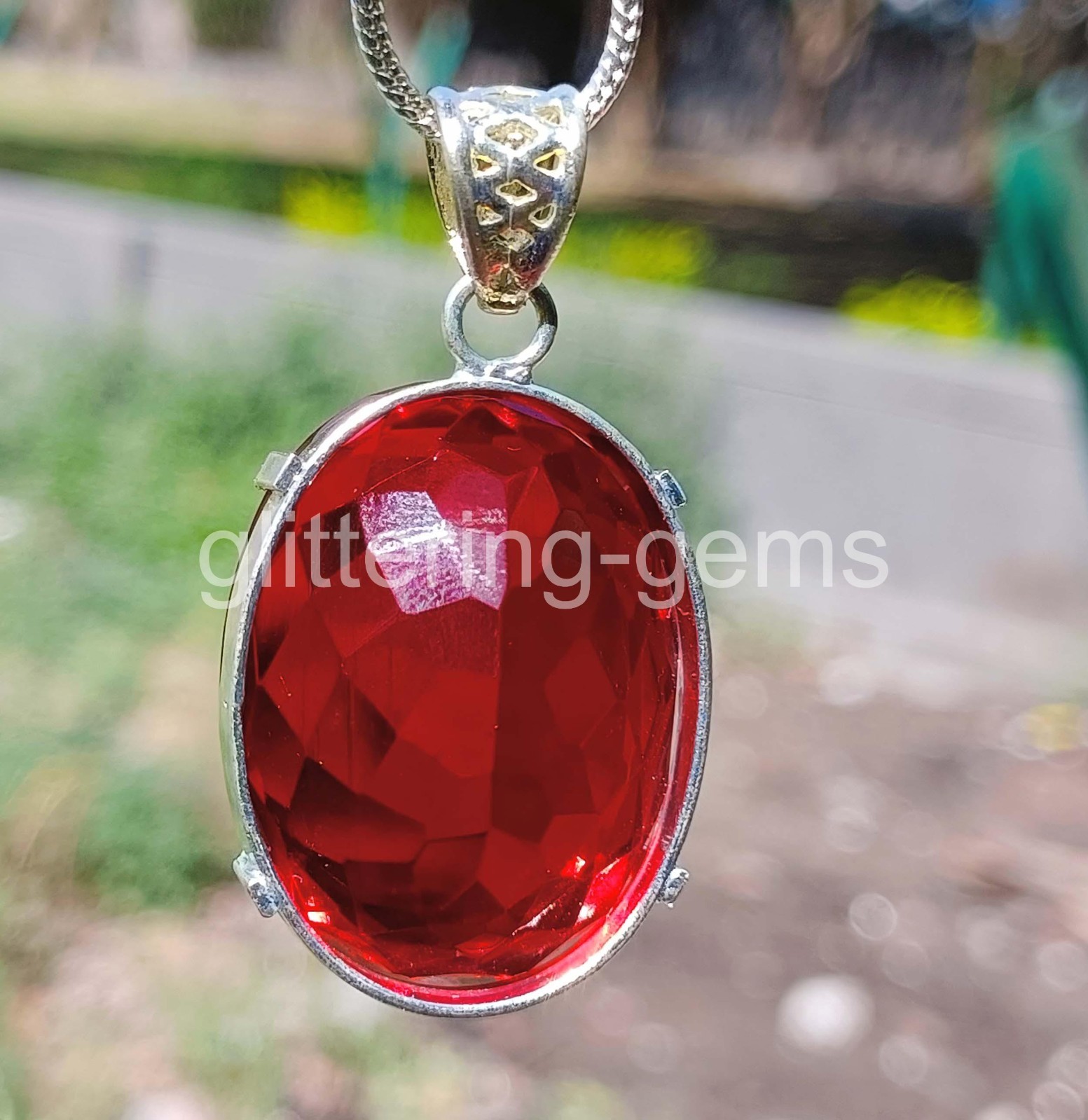 106.15 Ct Natural Red Ruby Pendant Oval Shape 925 Silver IGL Certified Gem 6AHQ