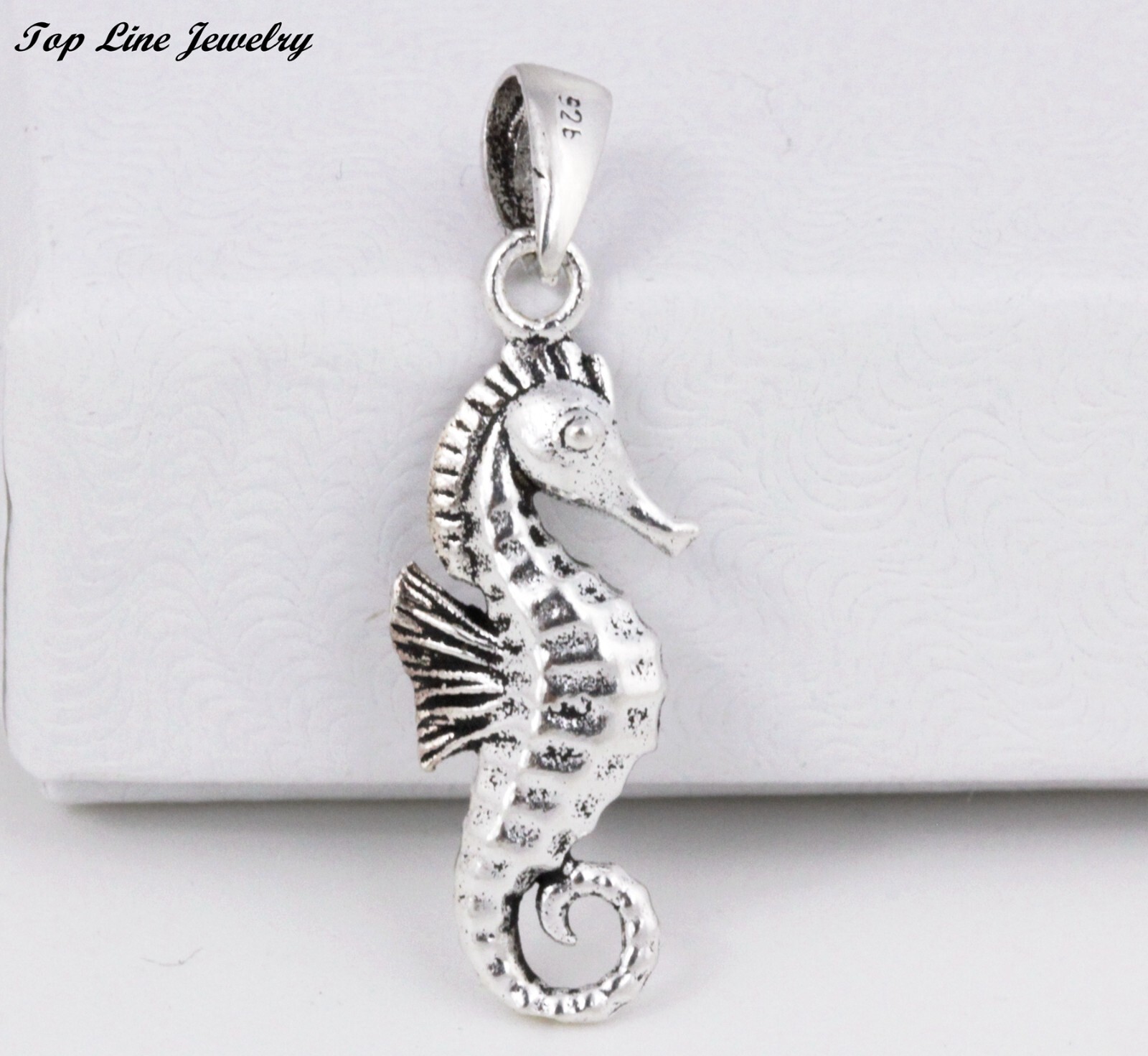 Women Men Solid 925 Sterling Silver 19mm Sea Horse Animal Pendant Allergy Free