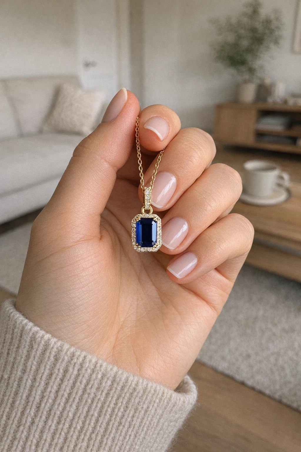 3Ct Emerald Lab Created Sapphire & Diamond Halo Pendant 14K Yellow Gold Plated