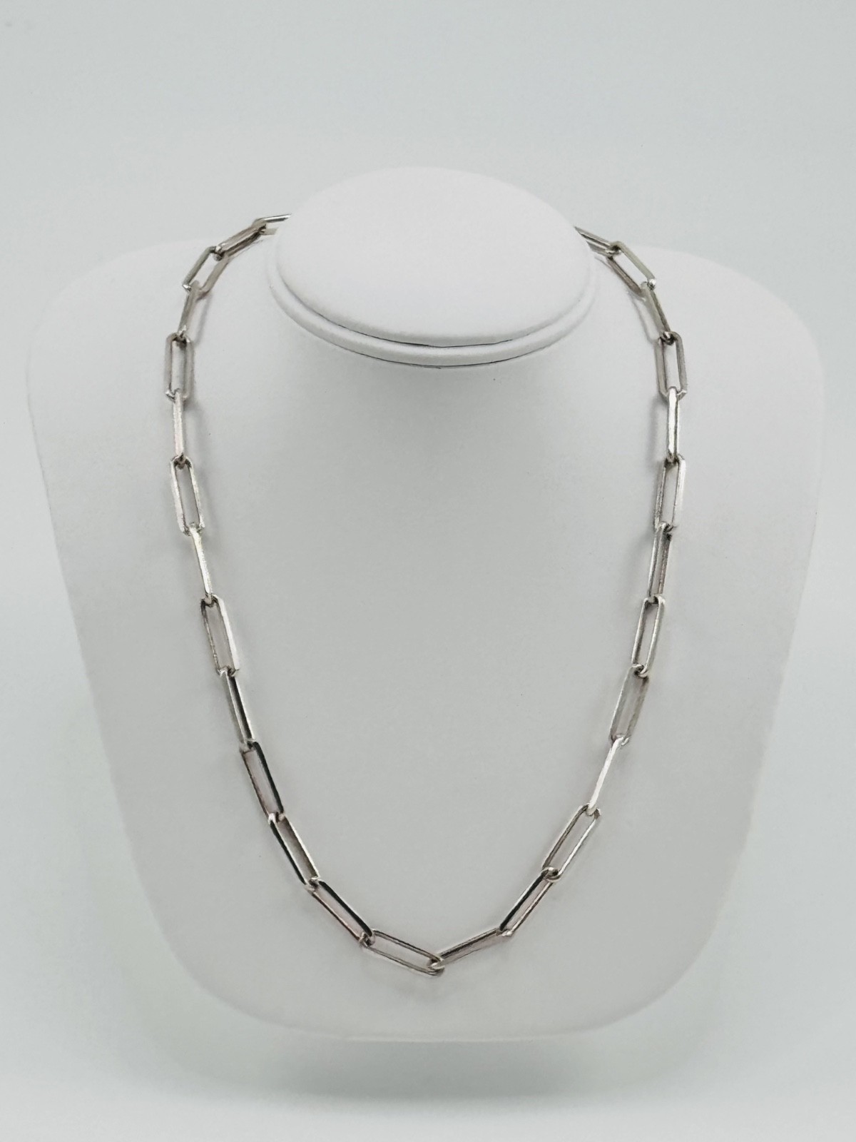 Sterling Silver Paperclip Chain Necklace 17.5in – 925 Silver ITALY