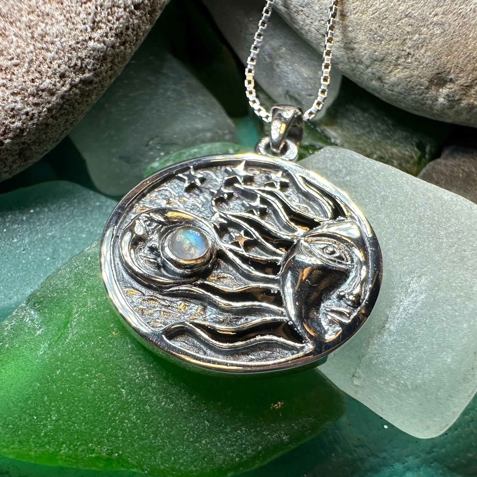 Celestial Wind Moon & Sun Necklace with Moonstone