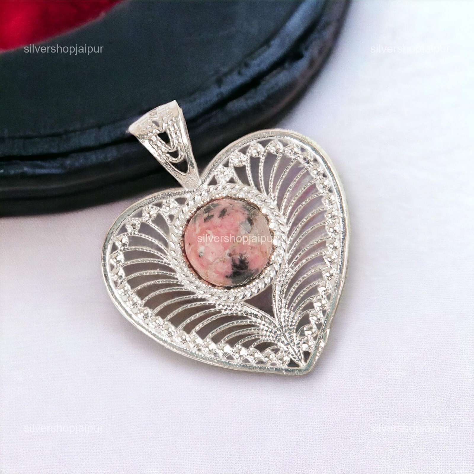 Sterling Silver Natural Black Rhodonite Handcrafted Wife Friend Gift New Pendant
