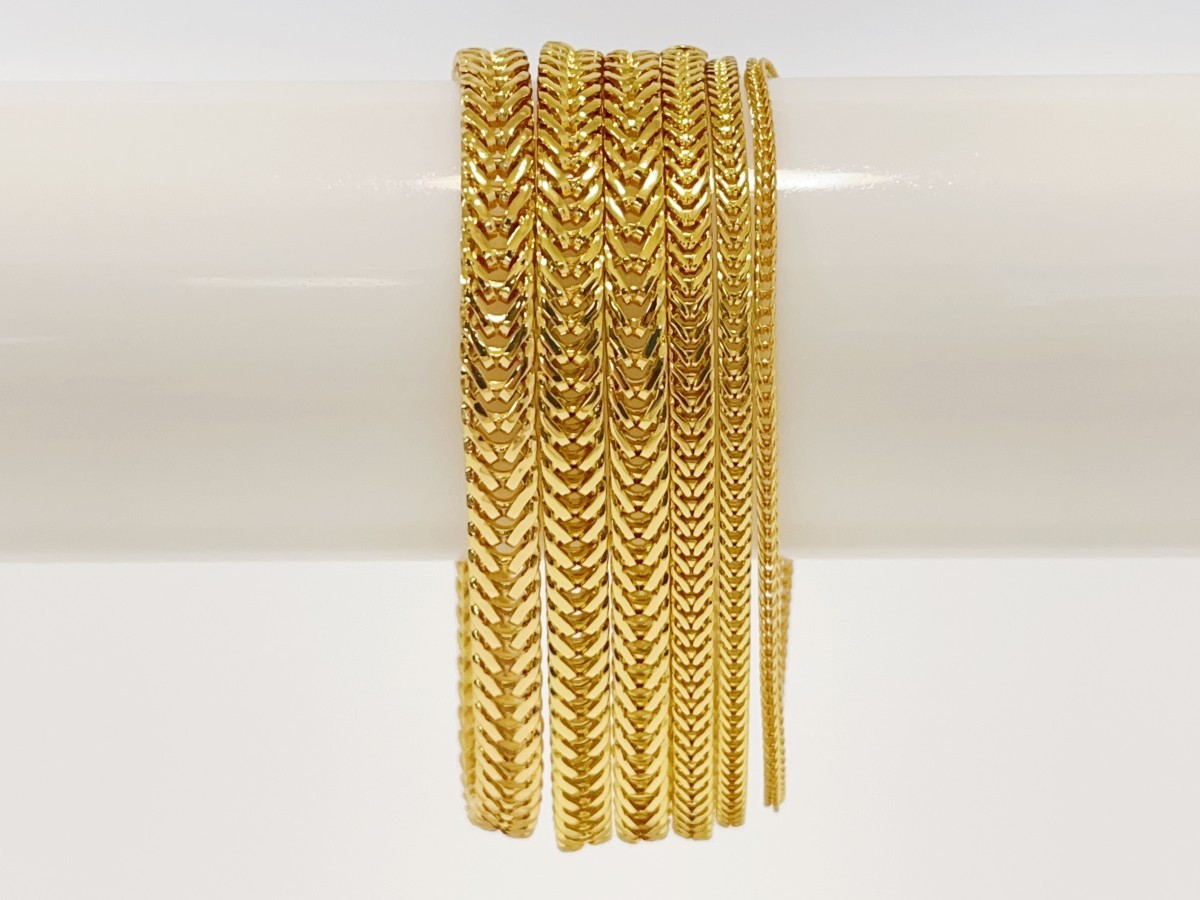18K Yellow Gold 2-7mm Franco Box Wheat Foxtail Chain Bracelet 7″ 7.5″ 8″ 8.5″ 9″