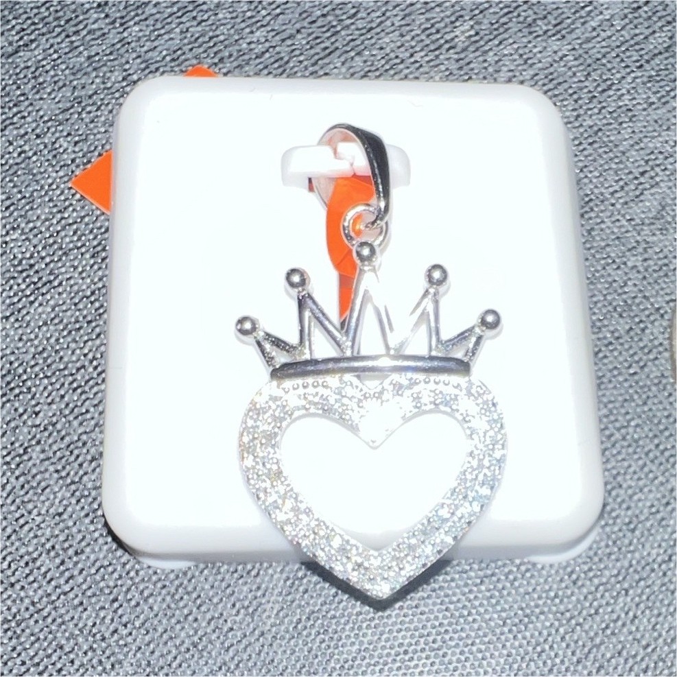 Sterling Silver 925 Moissanite Heart Crown Charm Pendant White/Colorless Love