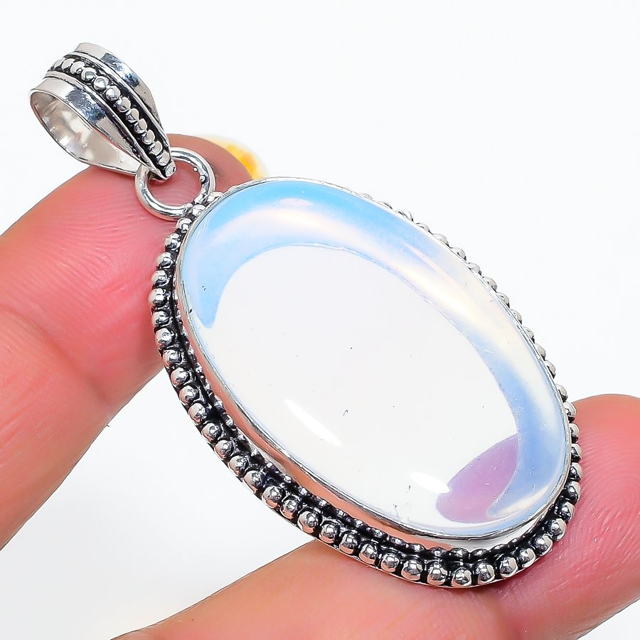Milky Opal Gemstone Handmade 925 Sterling Silver Jewelry Pendant 2.17″ N387
