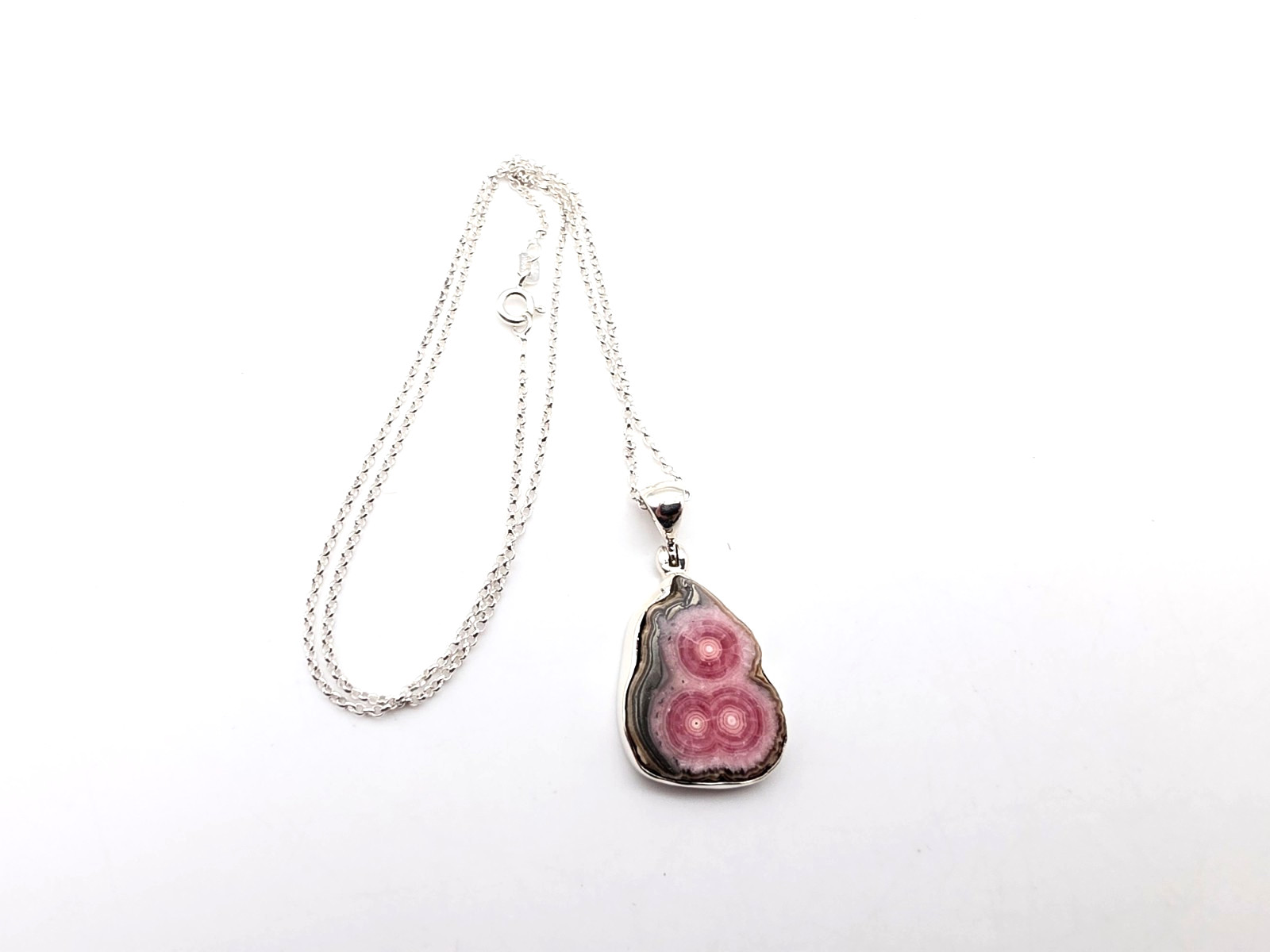 NEW STERLING SILVER 925 NATURAL RHODOCHROSITE STALACTITE SLICE PENDANT & 18″ CH!