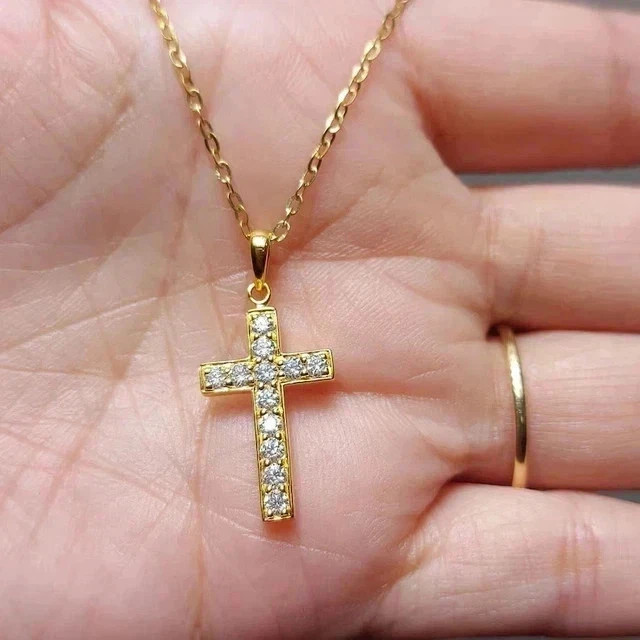 14K Yellow Gold Plated 1.30Ct Round Cut Lab Grown Diamond Women’s Cross Pendant