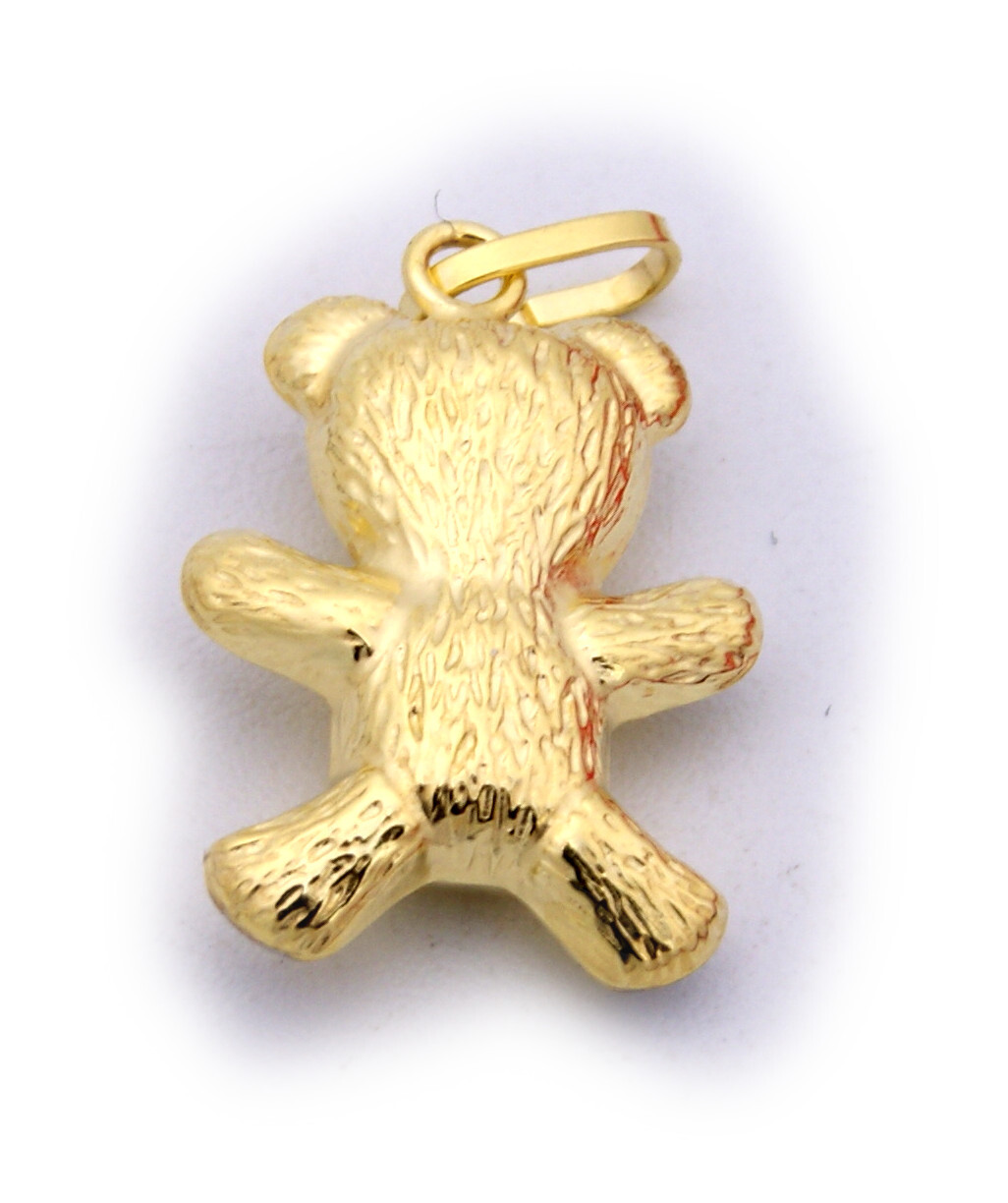 3D Glossy Bear Teddy Bear Pendant Carabiner 333 Gold Yellow Gold 8 Karat