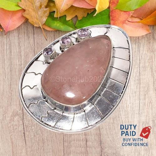 Genuine Strawberry Quartz Pink Amethyst Engagement Pendant Jewelry 925 Silver