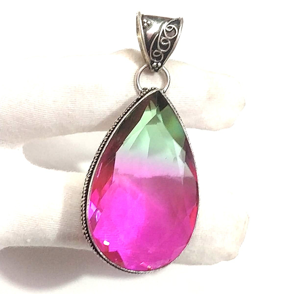 Watermelon Tourmaline Quartz Gemstone 925 Sterling Silver Jewelry Pendant Sz-2.5